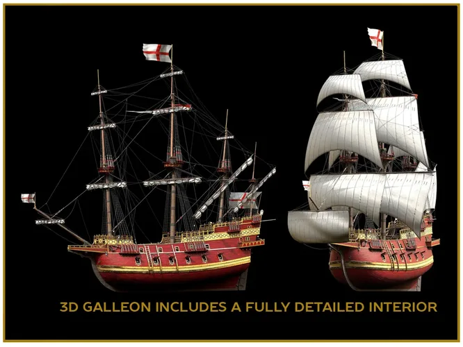 This 3D Galleon red  includes a fully detailed interior 04