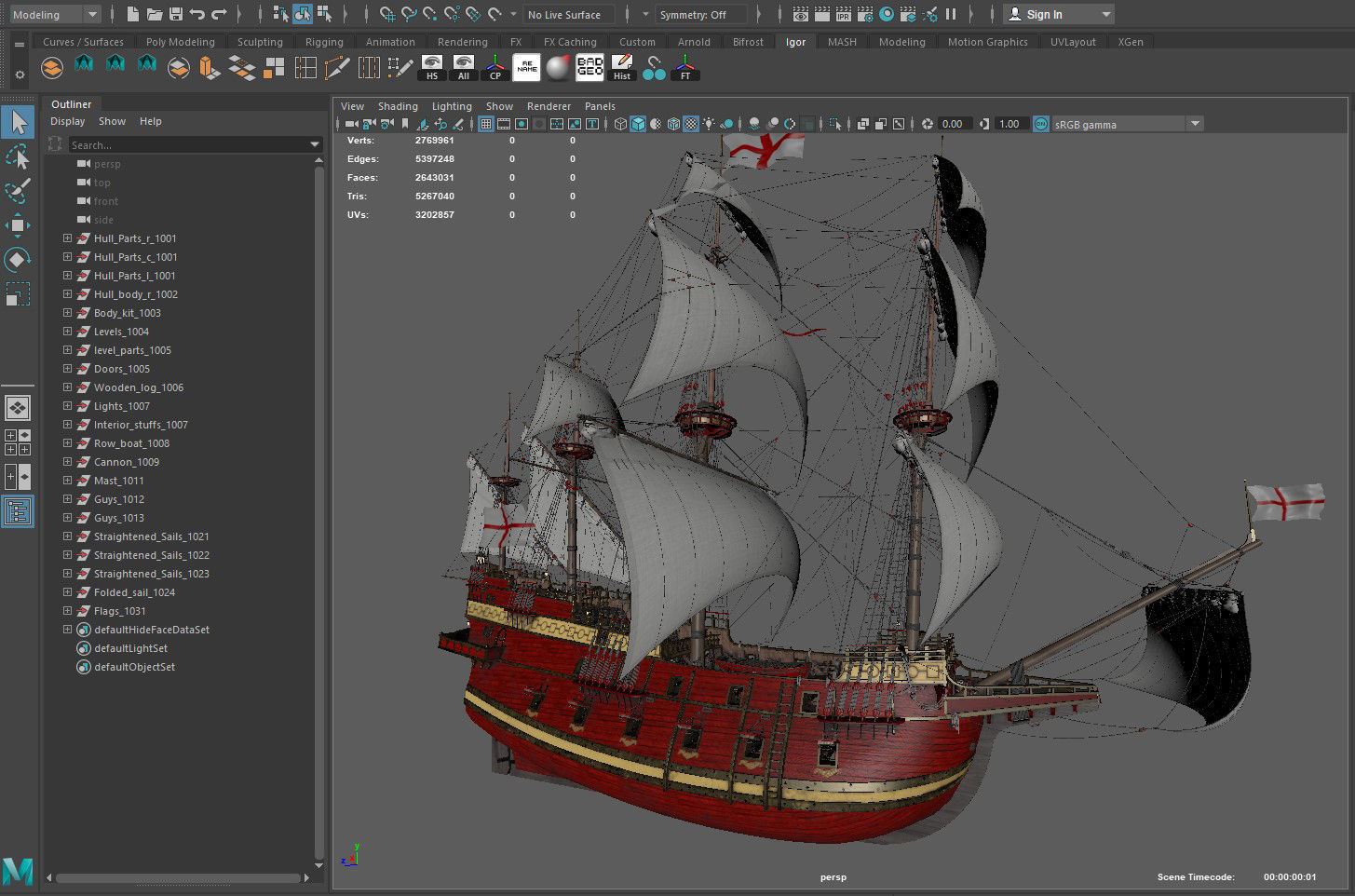 This 3D Galleon red  includes a fully detailed interior 04 3D model_23