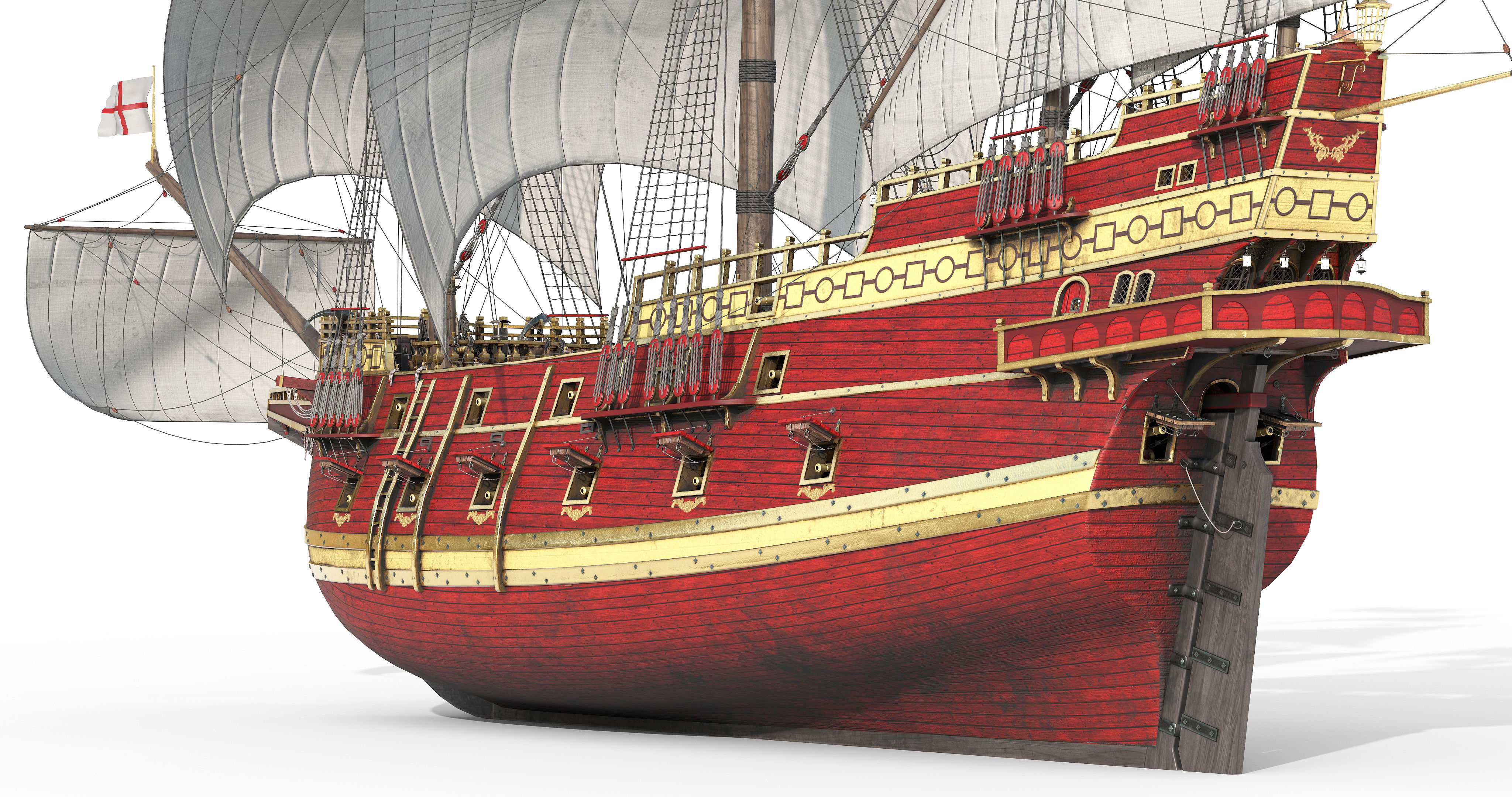 This 3D Galleon red  includes a fully detailed interior 04 3D model_18