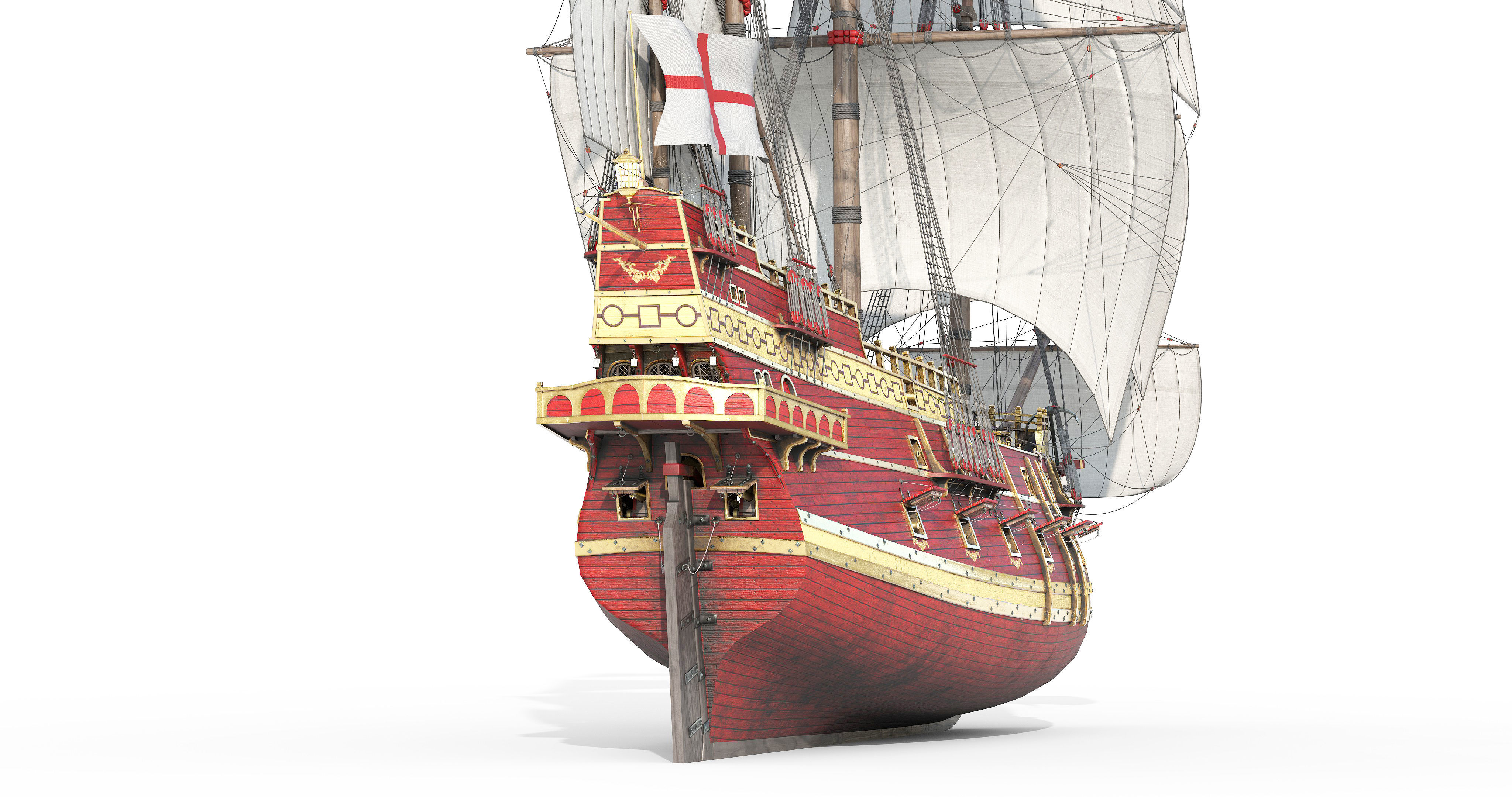 This 3D Galleon red  includes a fully detailed interior 04 3D model_13