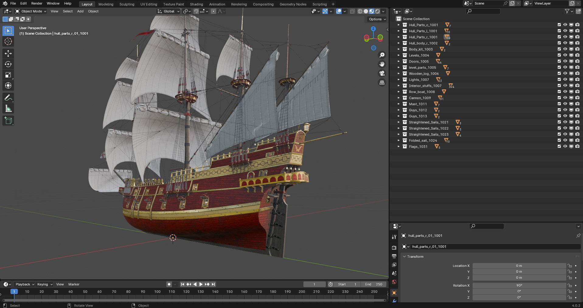 This 3D Galleon red  includes a fully detailed interior 04 3D model_24