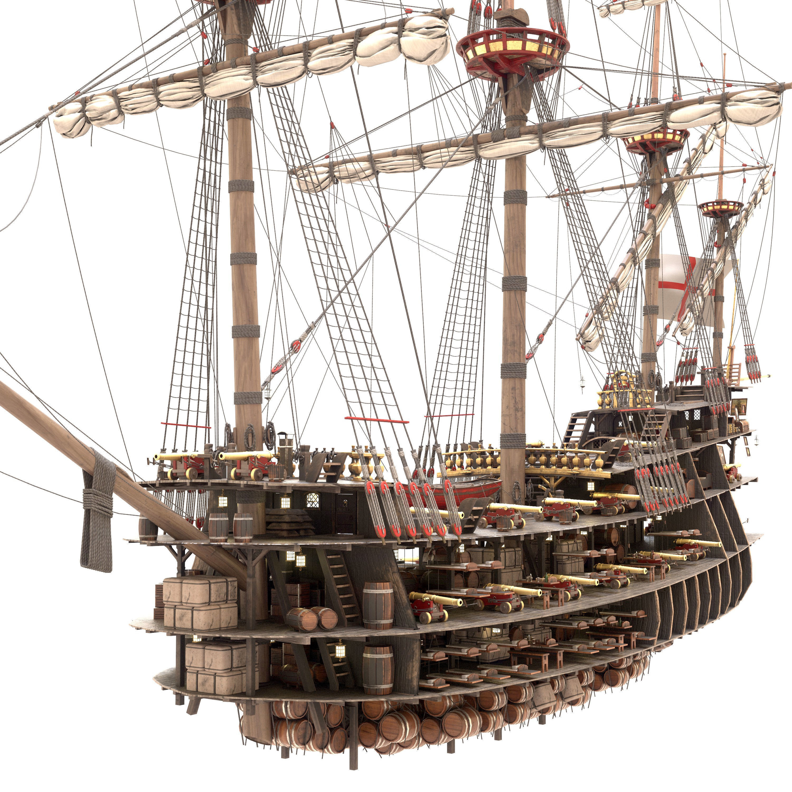 This 3D Galleon red  includes a fully detailed interior 04 3D model_5