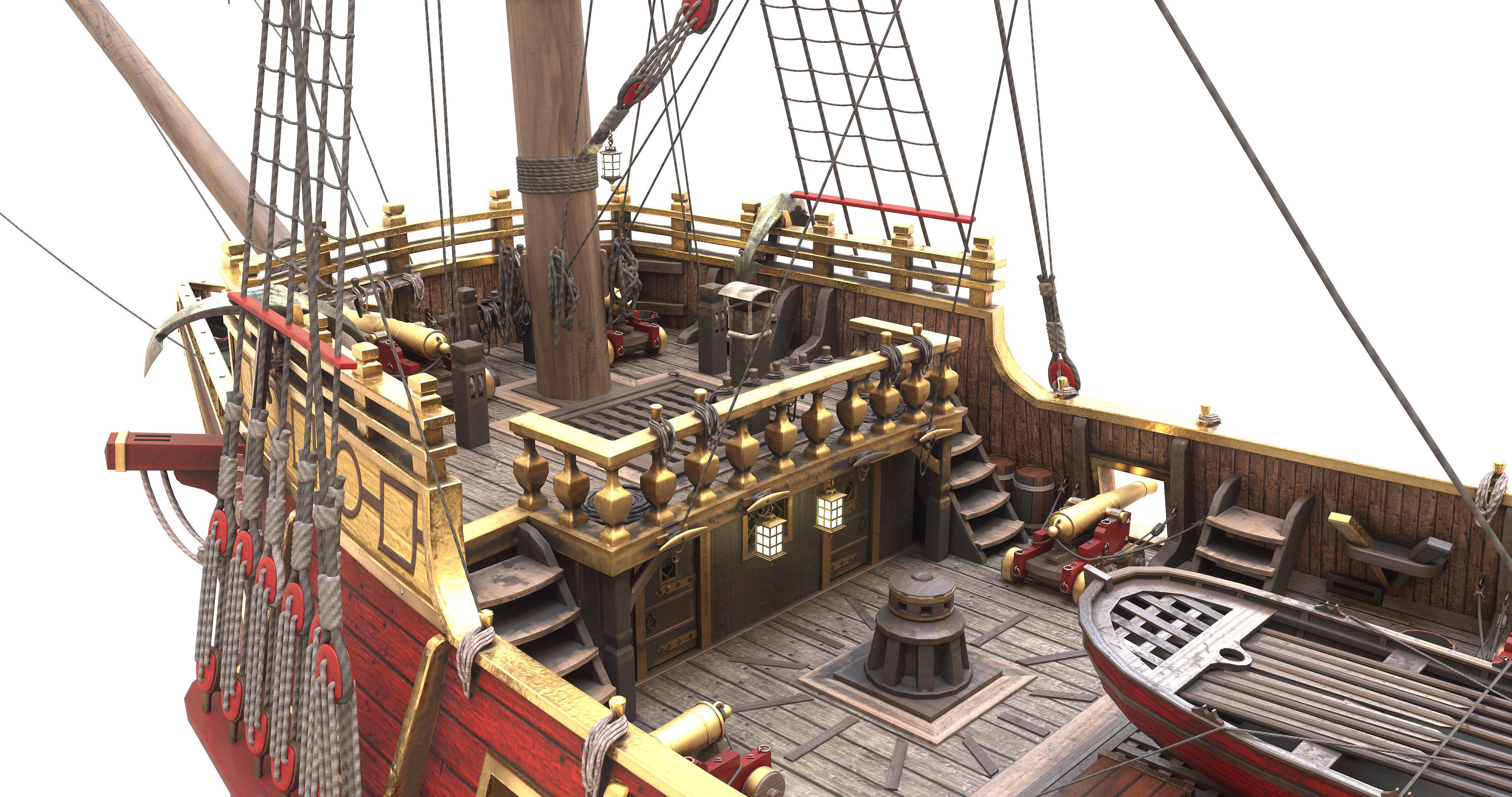 This 3D Galleon red  includes a fully detailed interior 04 3D model_11