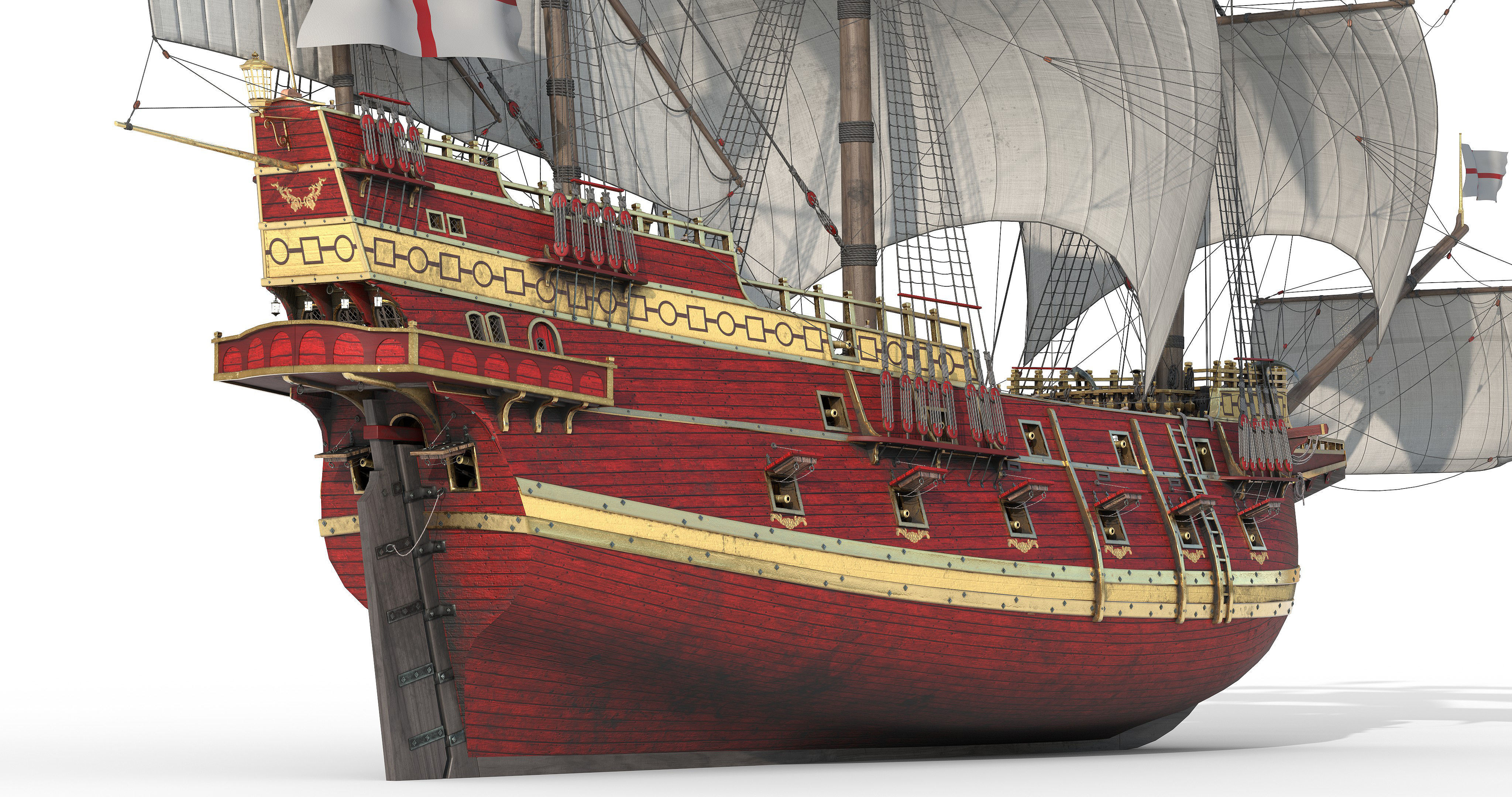 This 3D Galleon red  includes a fully detailed interior 04 3D model_17
