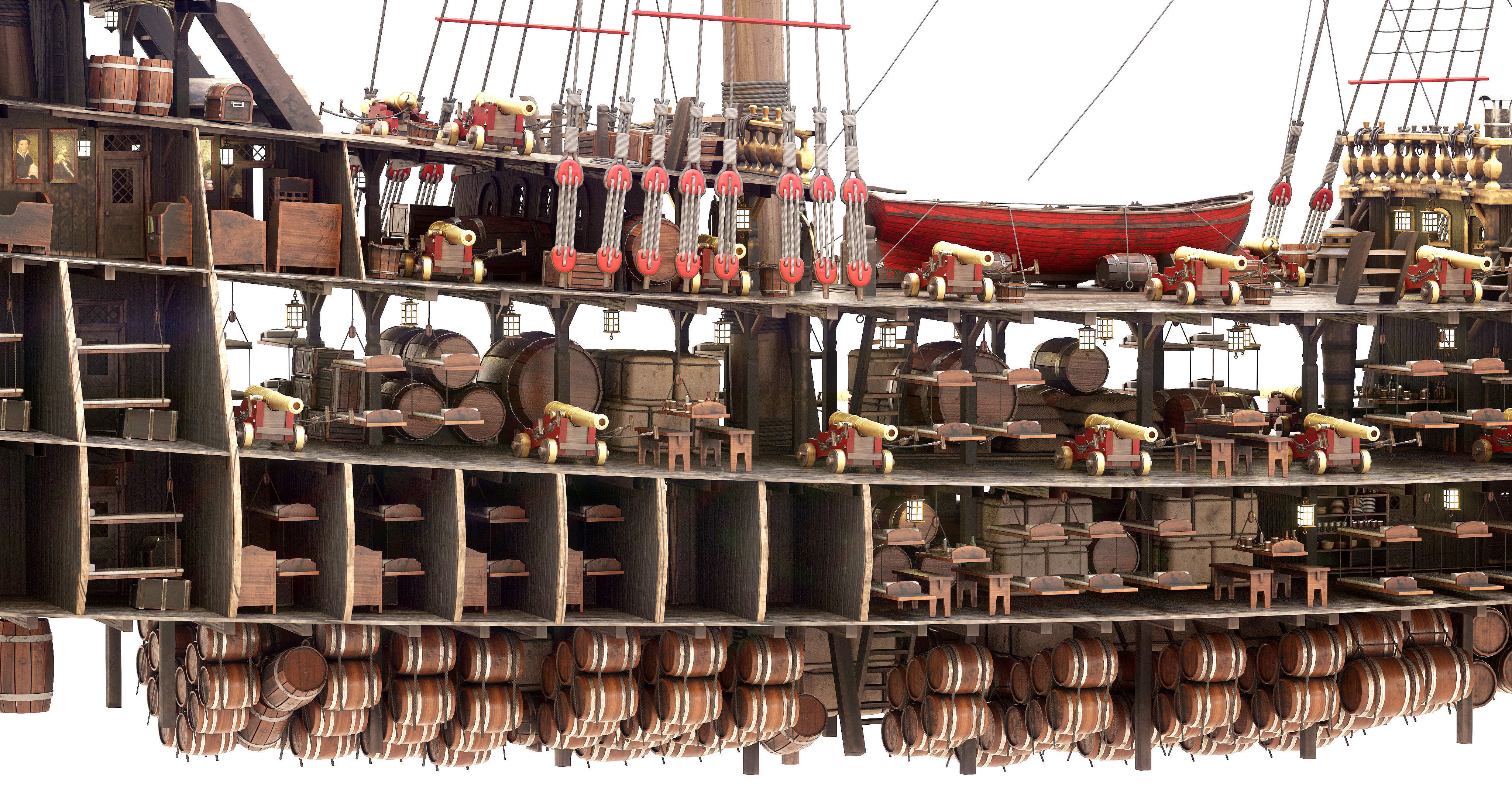 This 3D Galleon red  includes a fully detailed interior 04 3D model_7