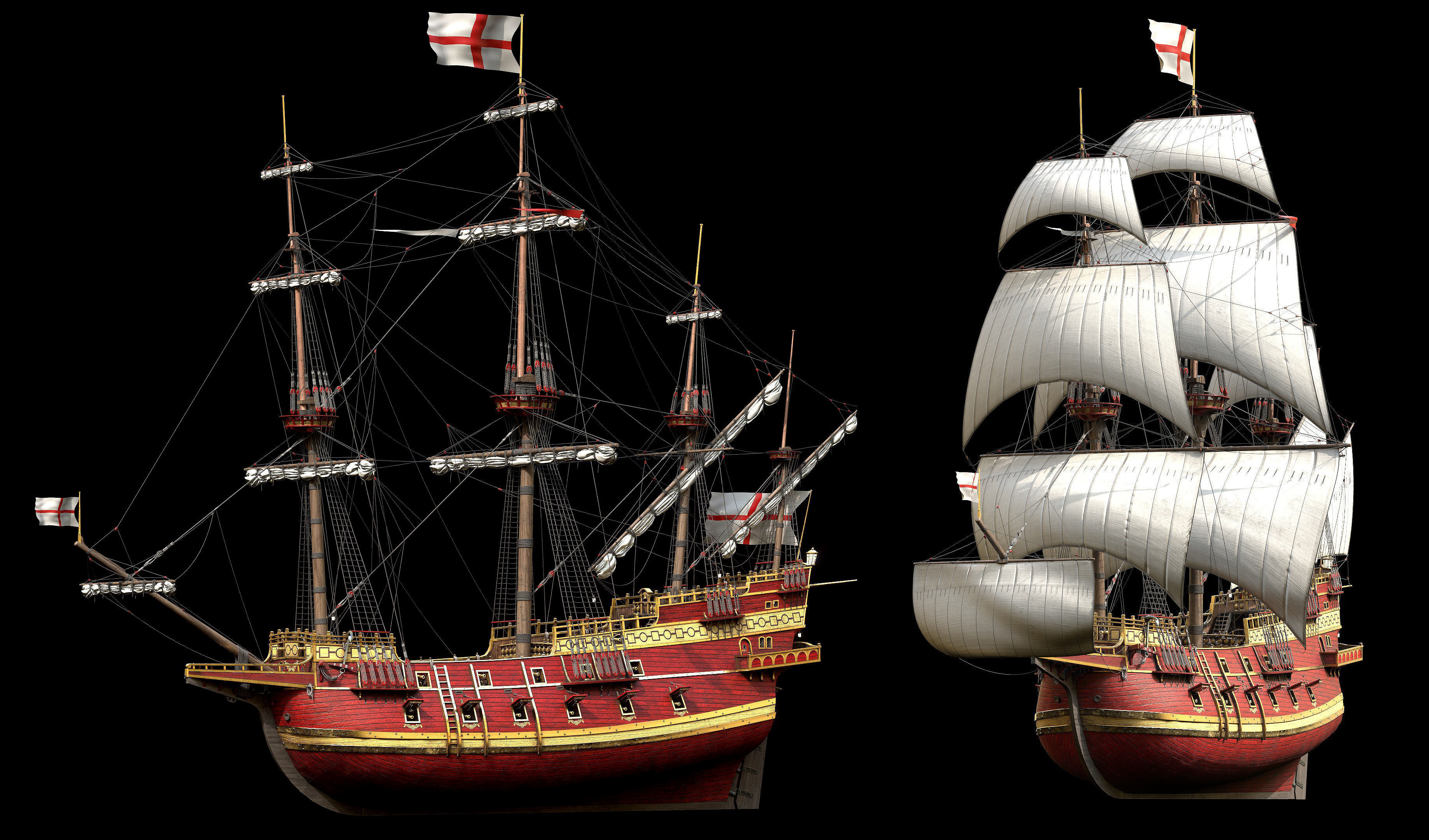 This 3D Galleon red  includes a fully detailed interior 04 3D model_4