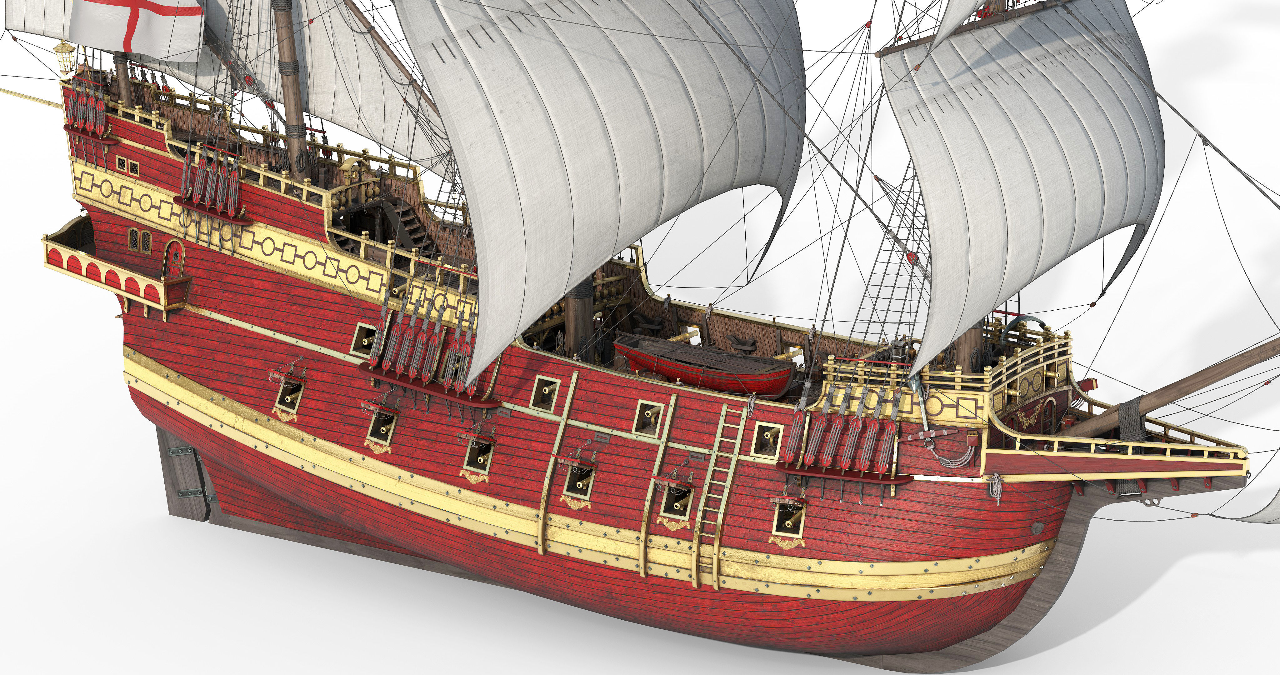 This 3D Galleon red  includes a fully detailed interior 04 3D model_16