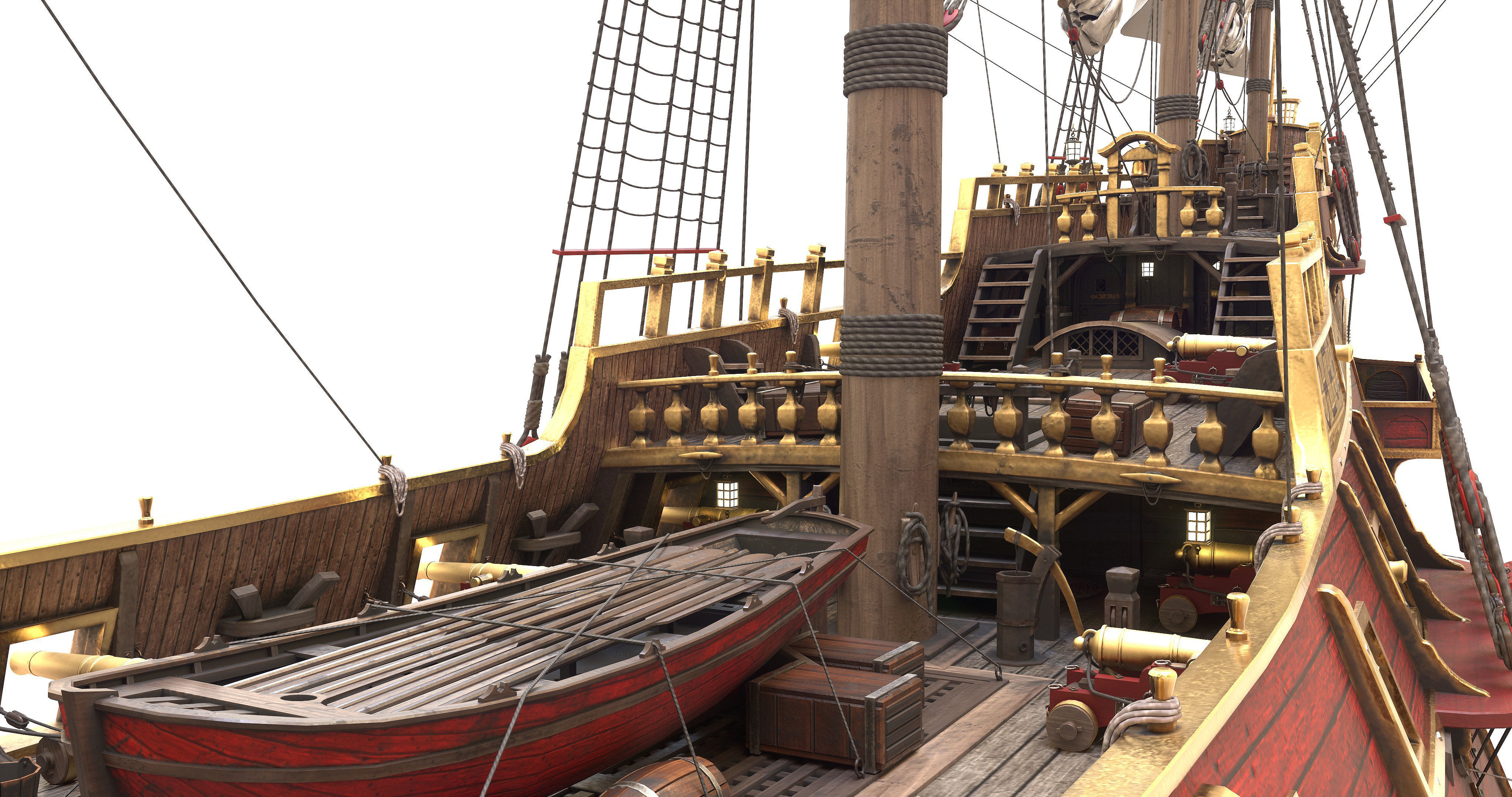 This 3D Galleon red  includes a fully detailed interior 04 3D model_10