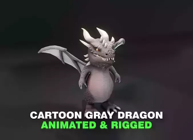 Cartoon Gray Dragon Animated 3D Model Low-poly 3D model