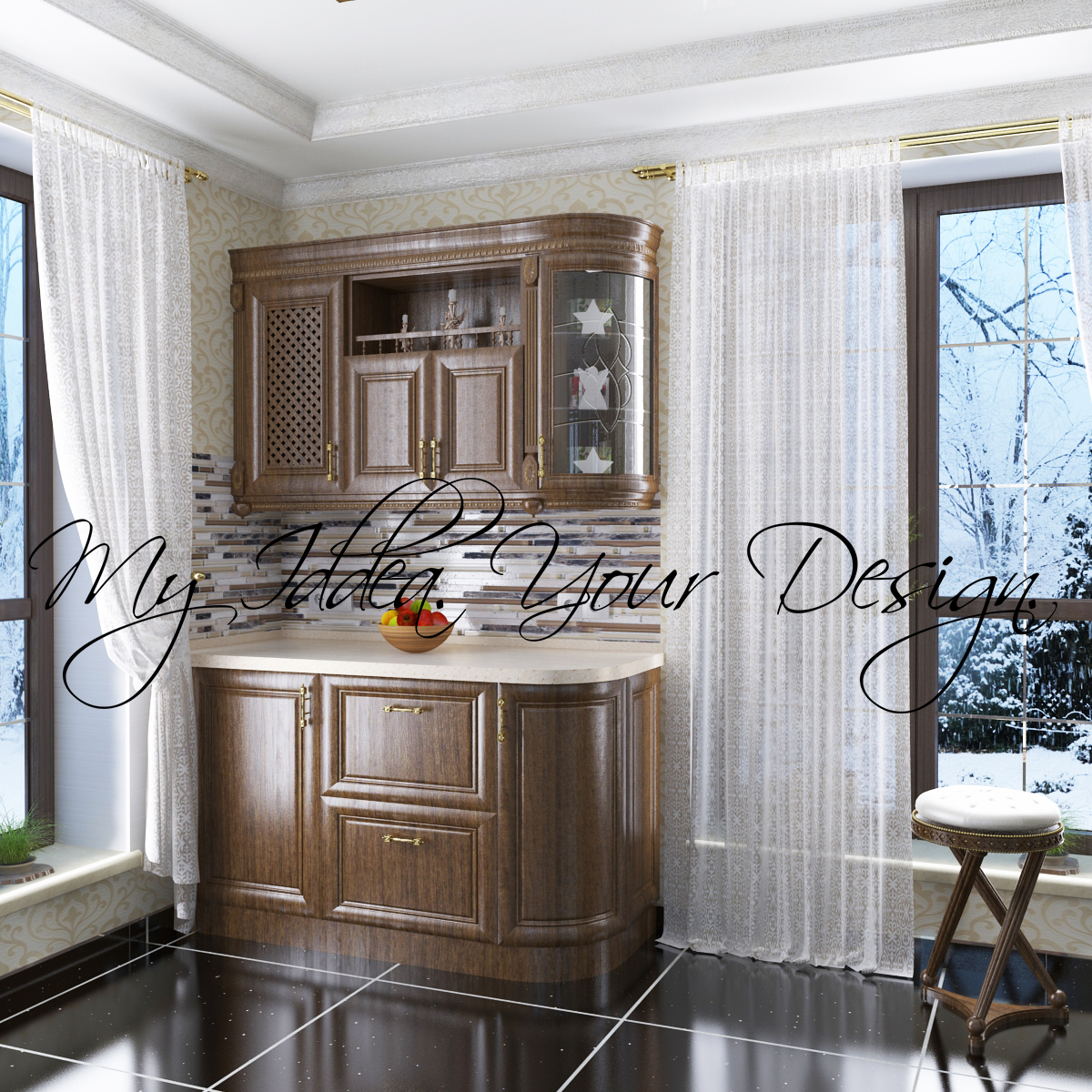  Kitchen Wood Classical Low-poly 3D model_3