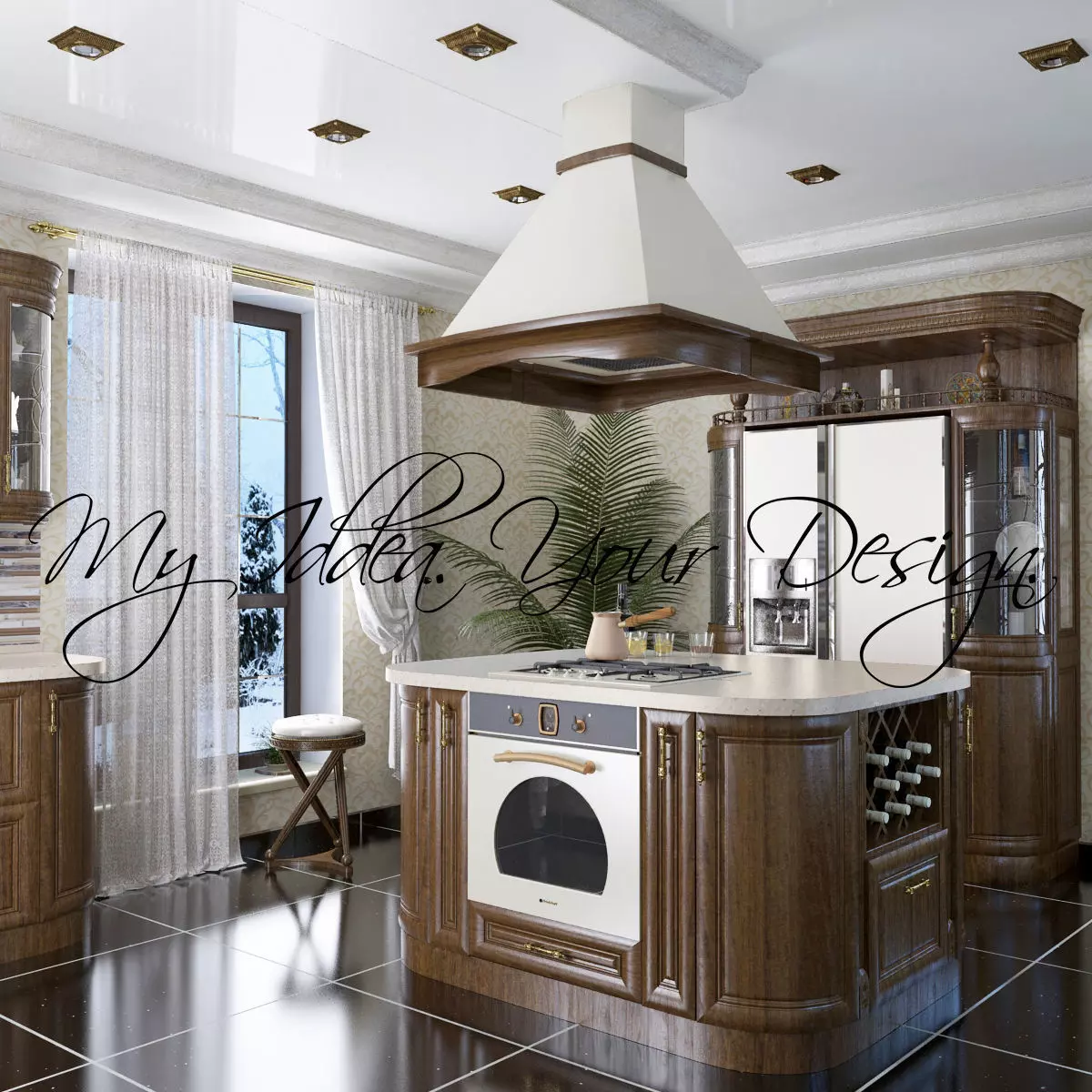  Kitchen Wood Classical Low-poly 3D model_0