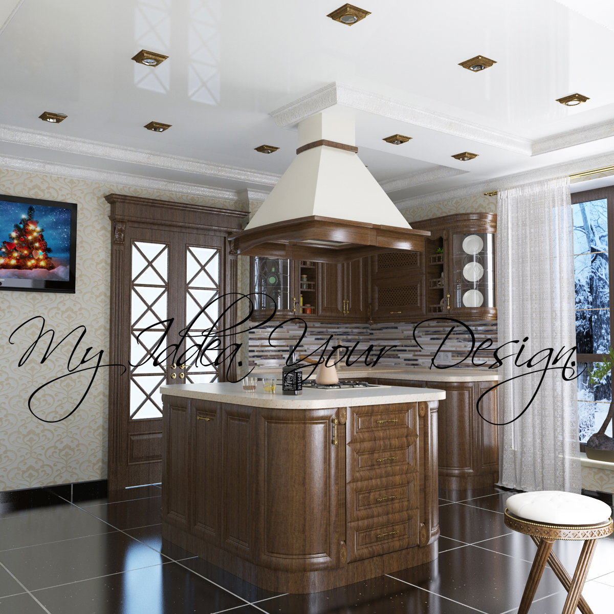  Kitchen Wood Classical Low-poly 3D model_2