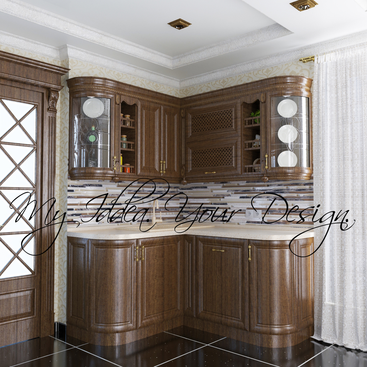  Kitchen Wood Classical Low-poly 3D model_1