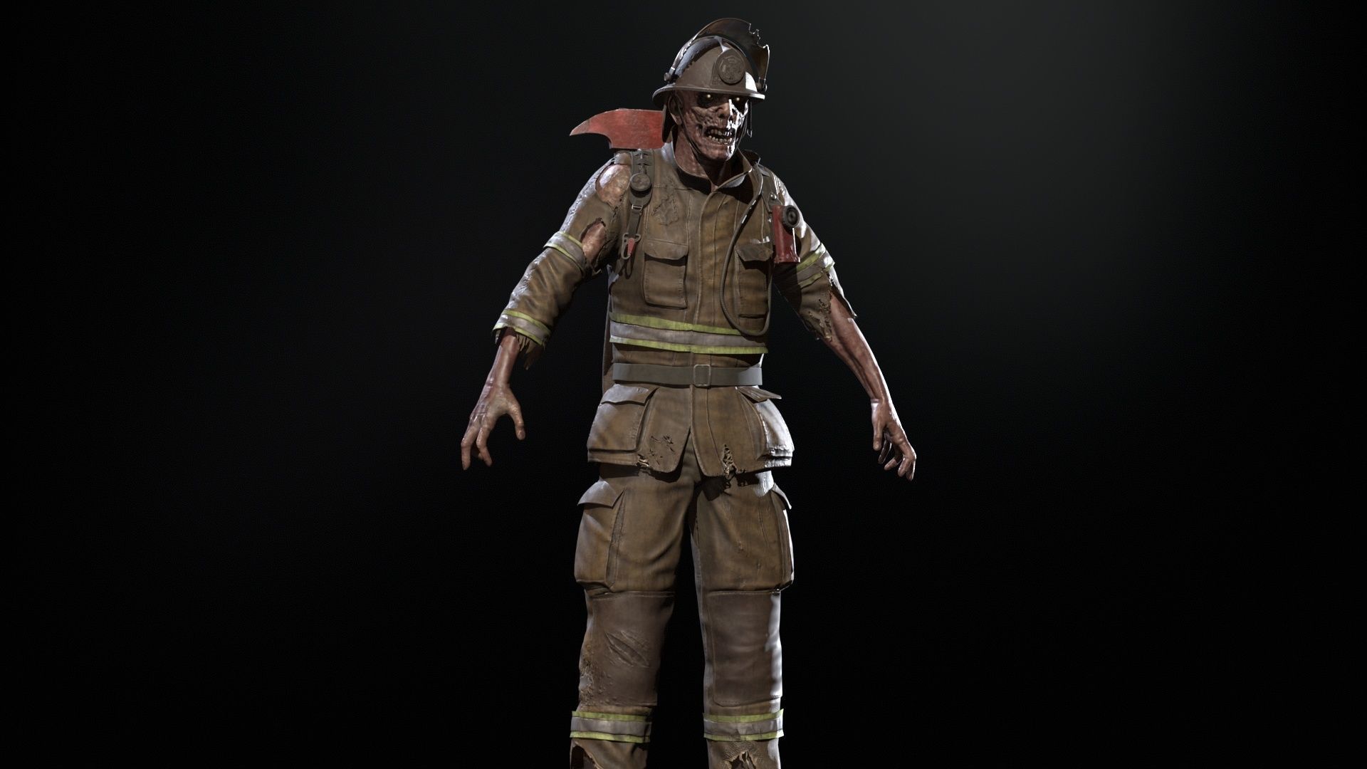 Zombie Firefighter Low-poly 3D model_6