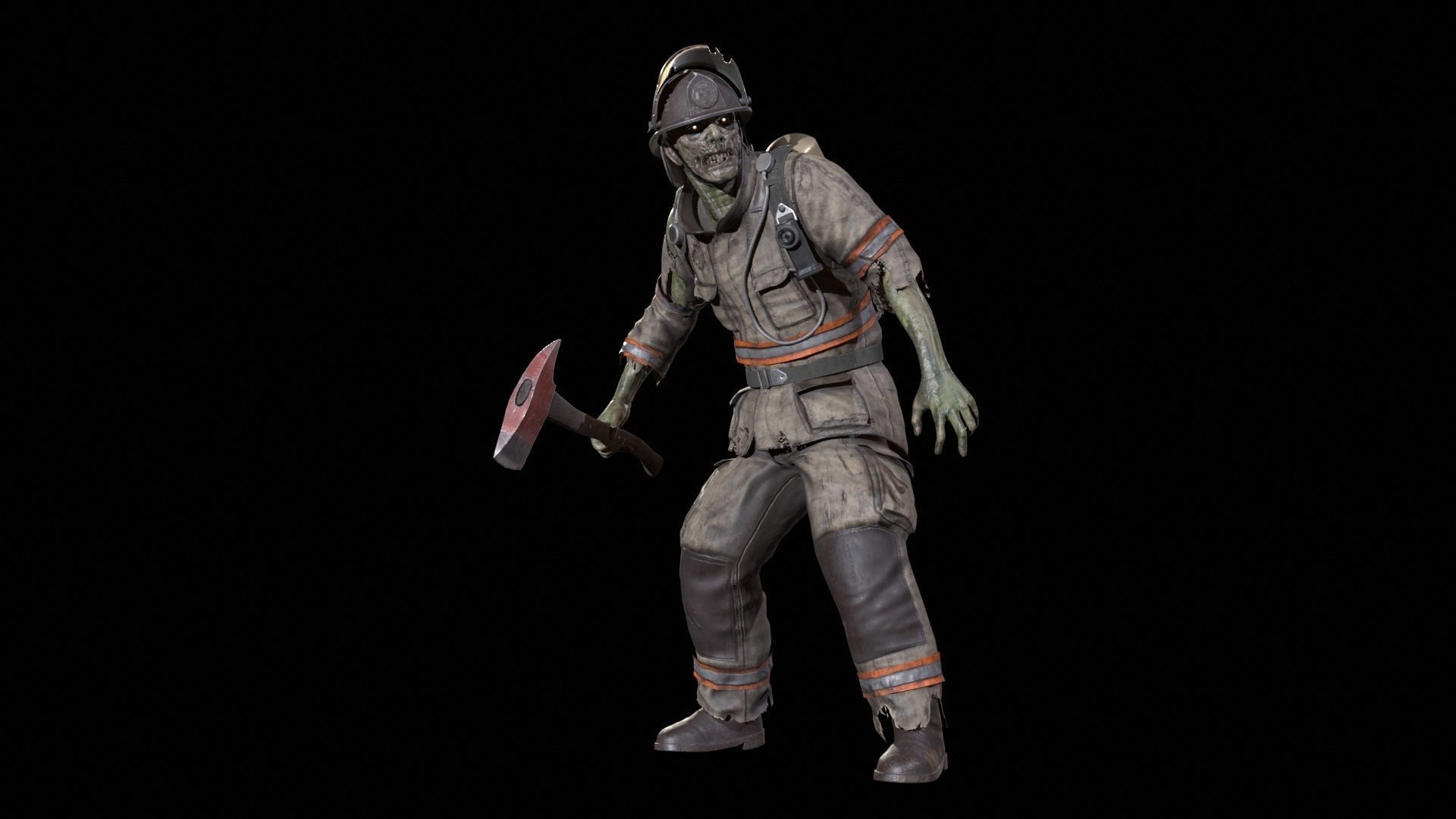 Zombie Firefighter Low-poly 3D model_25
