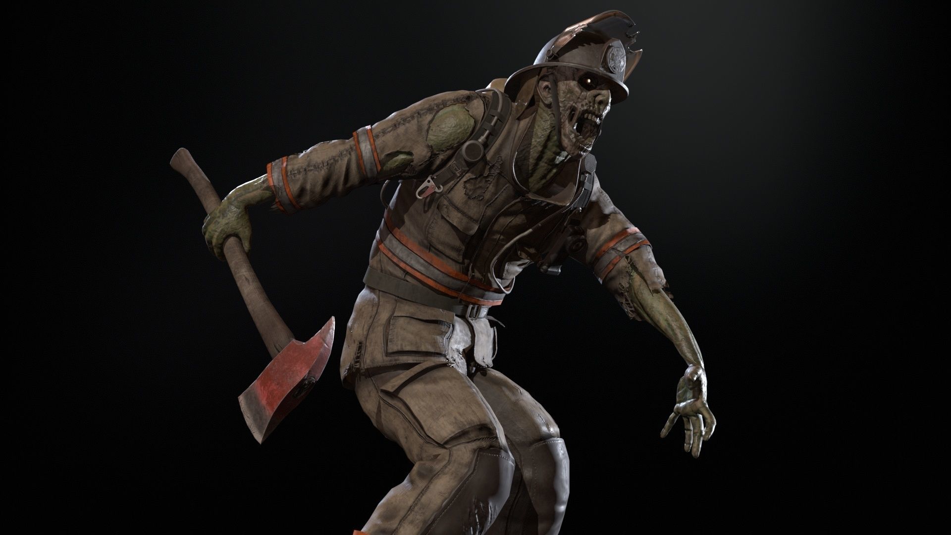 Zombie Firefighter Low-poly 3D model_30