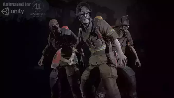 Zombie Firefighter Low-poly 3D model