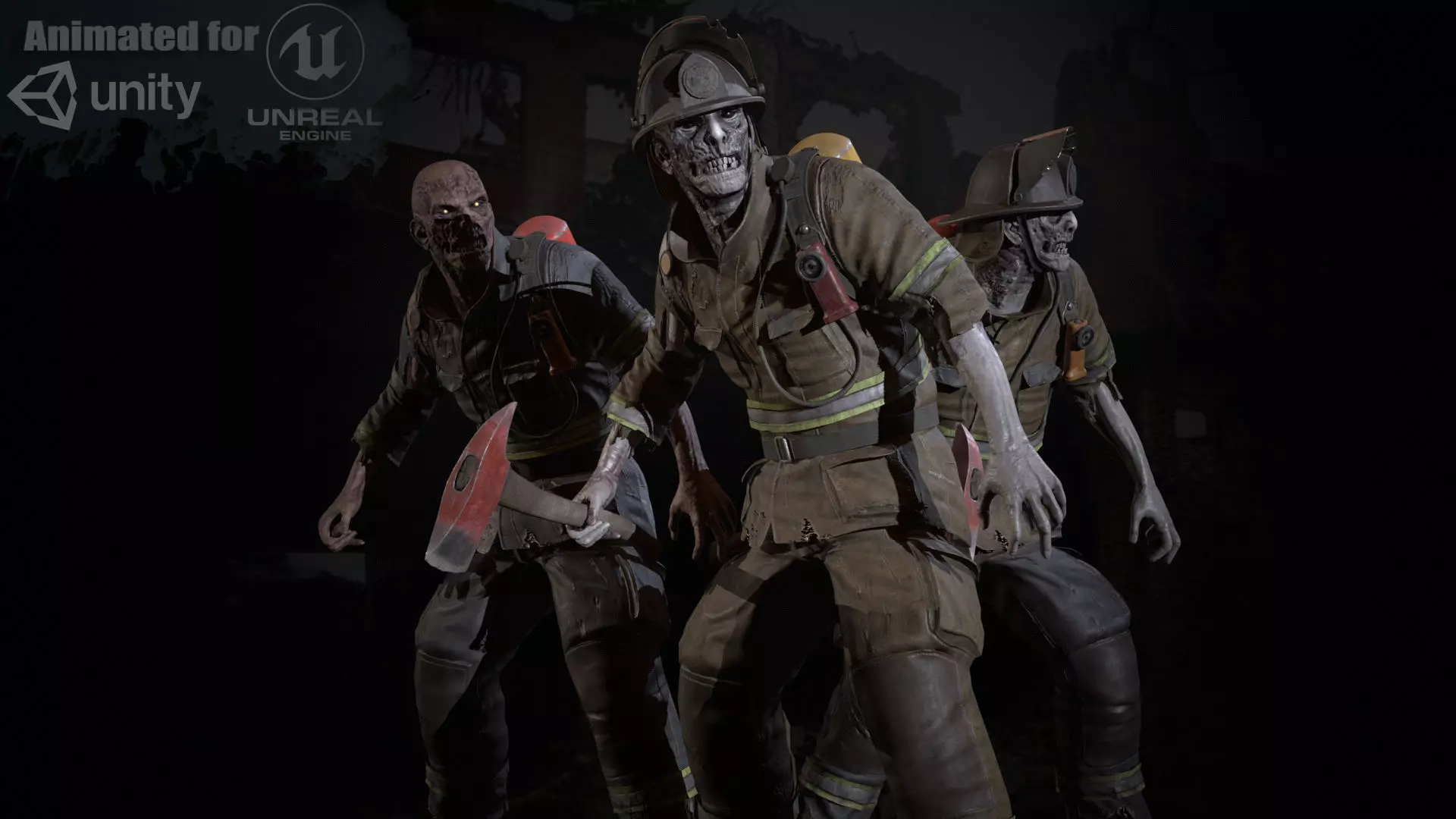 Zombie Firefighter Low-poly 3D model_0