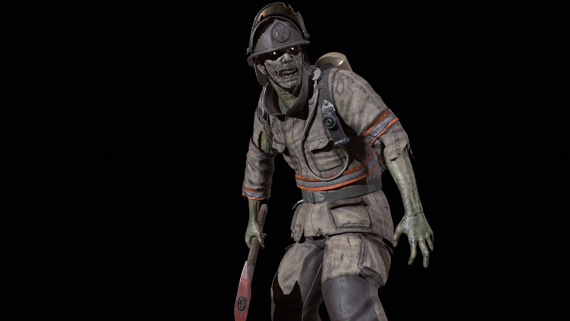 Zombie Firefighter Low-poly 3D model_26