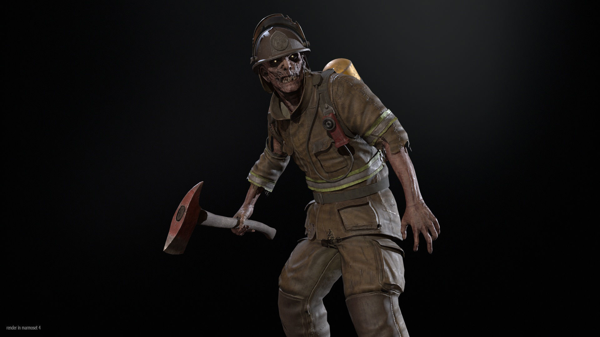 Zombie Firefighter Low-poly 3D model_2