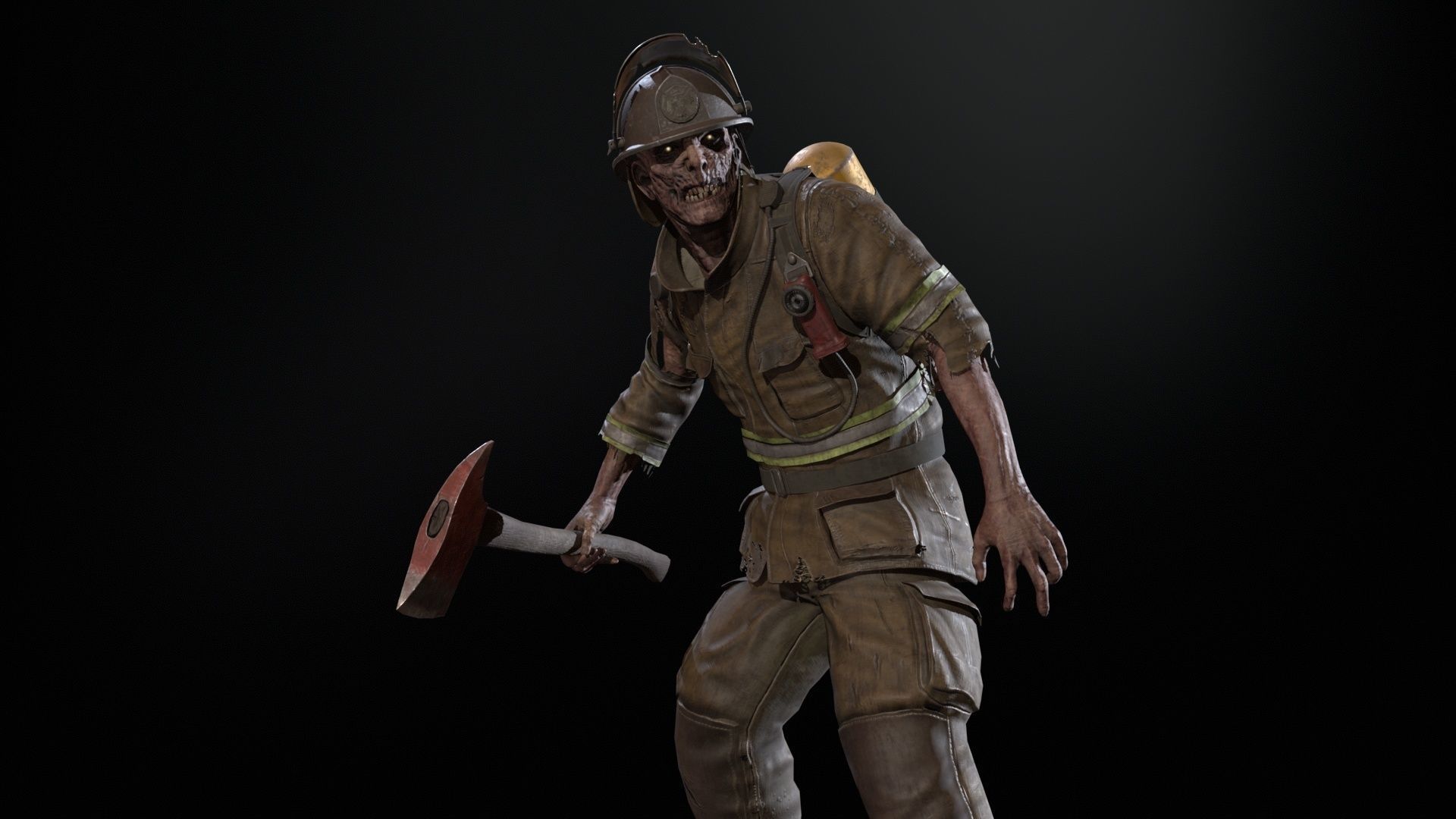 Zombie Firefighter Low-poly 3D model_12