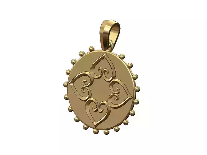 Beaded floral hearts pendant with bail