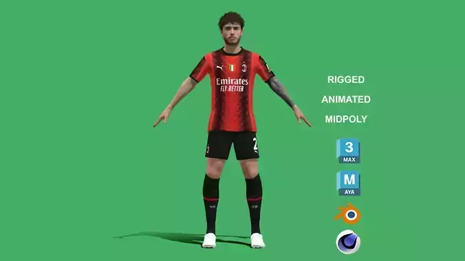 3D Rigged Davide Calabria AC Milan 2024 3D model