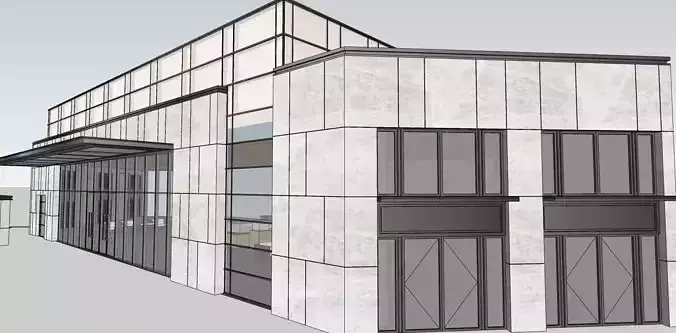 glass office building with furniture 