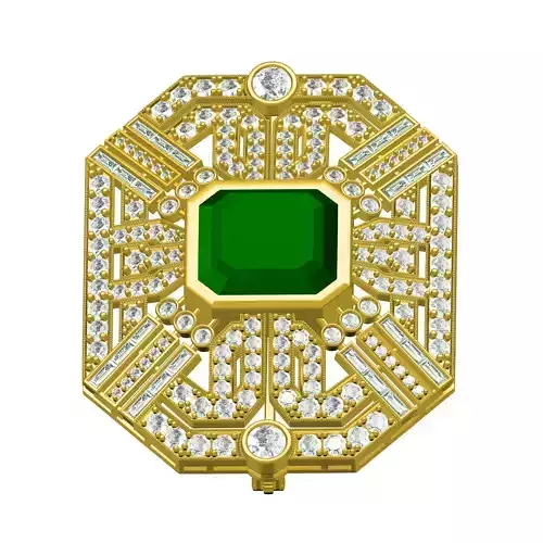 Emerald Shaped Art Deco Diamond Brooch