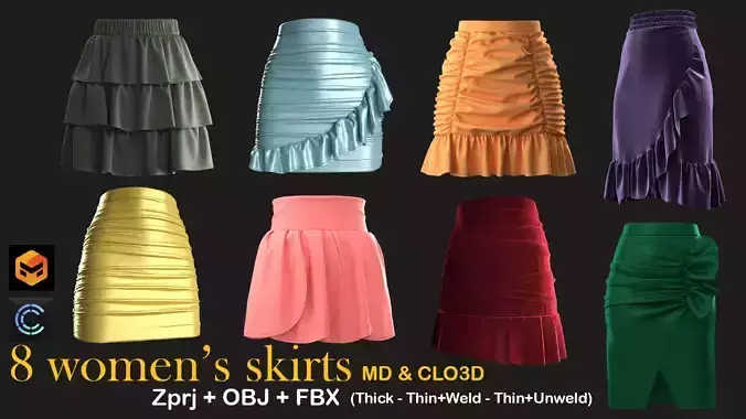 8 different women skirts 3D model 3D model