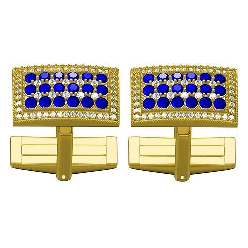 Blue Sapphire and White Round Diamond Cufflink 3D print model