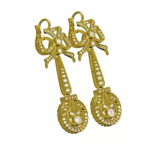 Diamond Bow Art Deco Long Earring