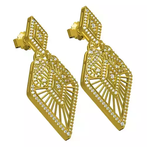 Round Diamond Kite Shape Art Deco Earring