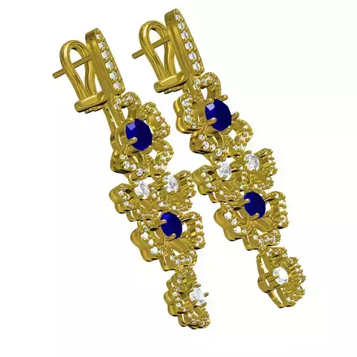 Antique Floral Design Diamond Long Earring