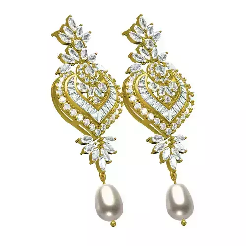 Antique Round and Marquise Diamond Heart Shape Long Earring