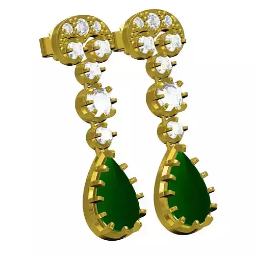 Emerald Pear Stone Diamond Drop Earring