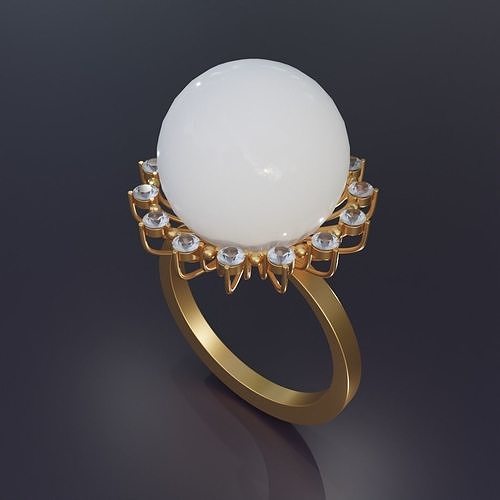 Gold ring with pearls and diamonds 3D print model
