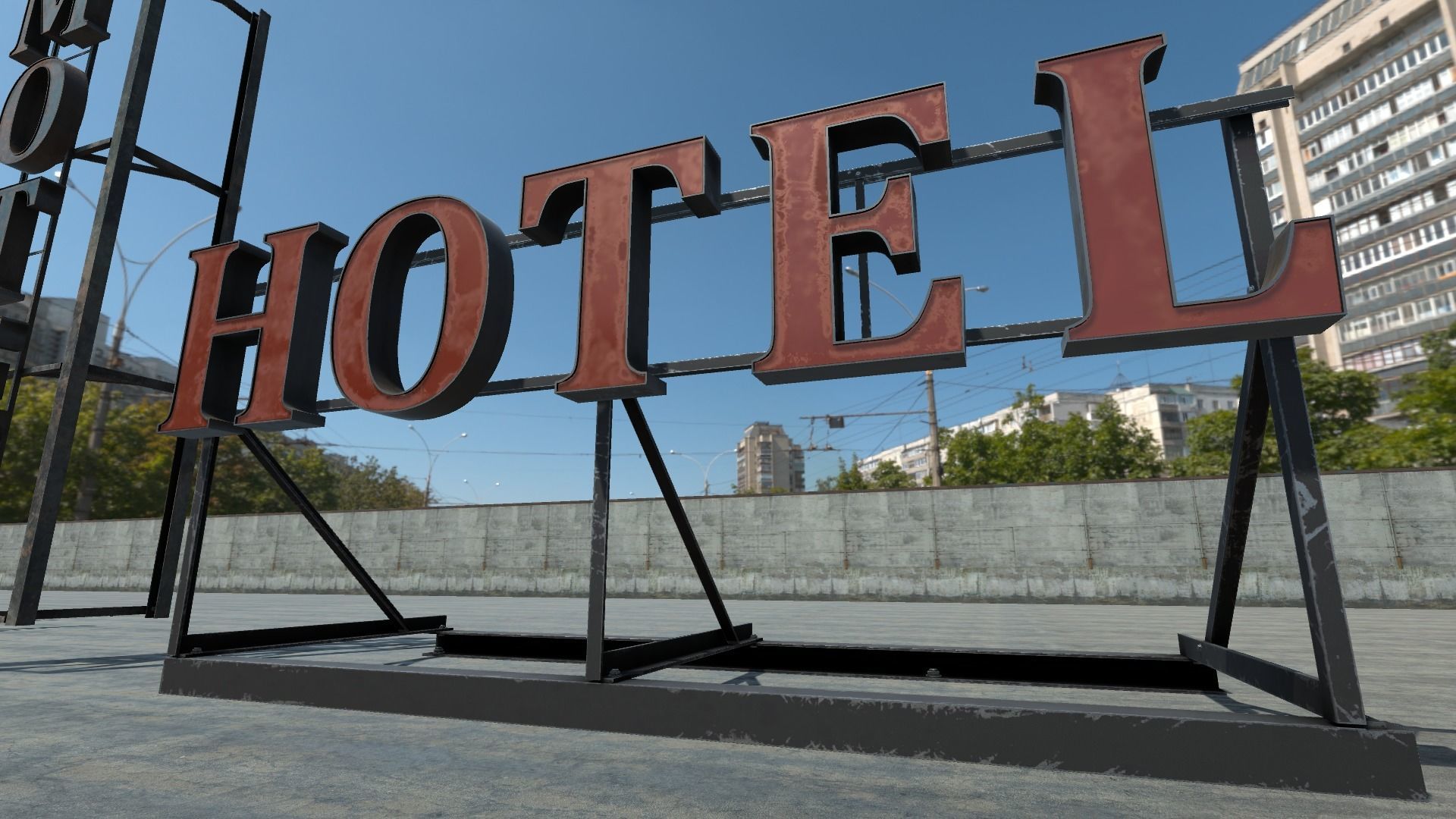 Modular Rooftop Buildings Company Logos HQ Low-poly 3D model_9