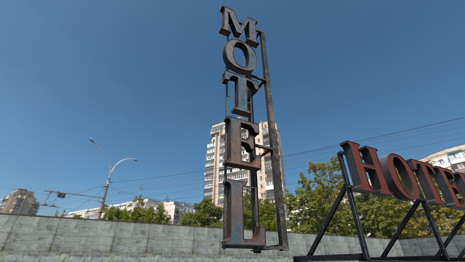 Modular Rooftop Buildings Company Logos HQ Low-poly 3D model_4