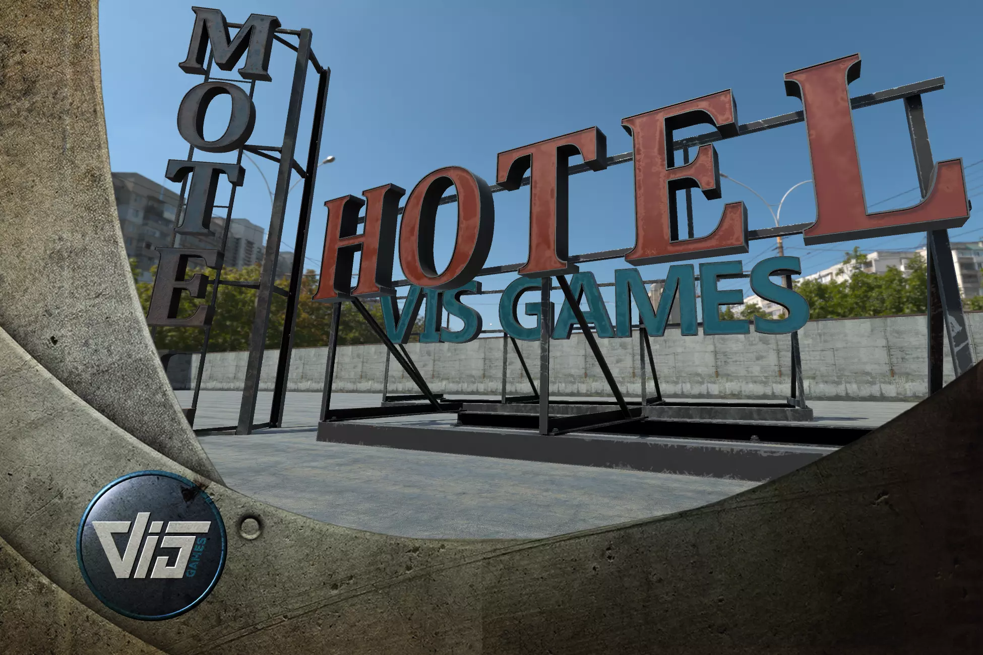 Modular Rooftop Buildings Company Logos HQ Low-poly 3D model_0