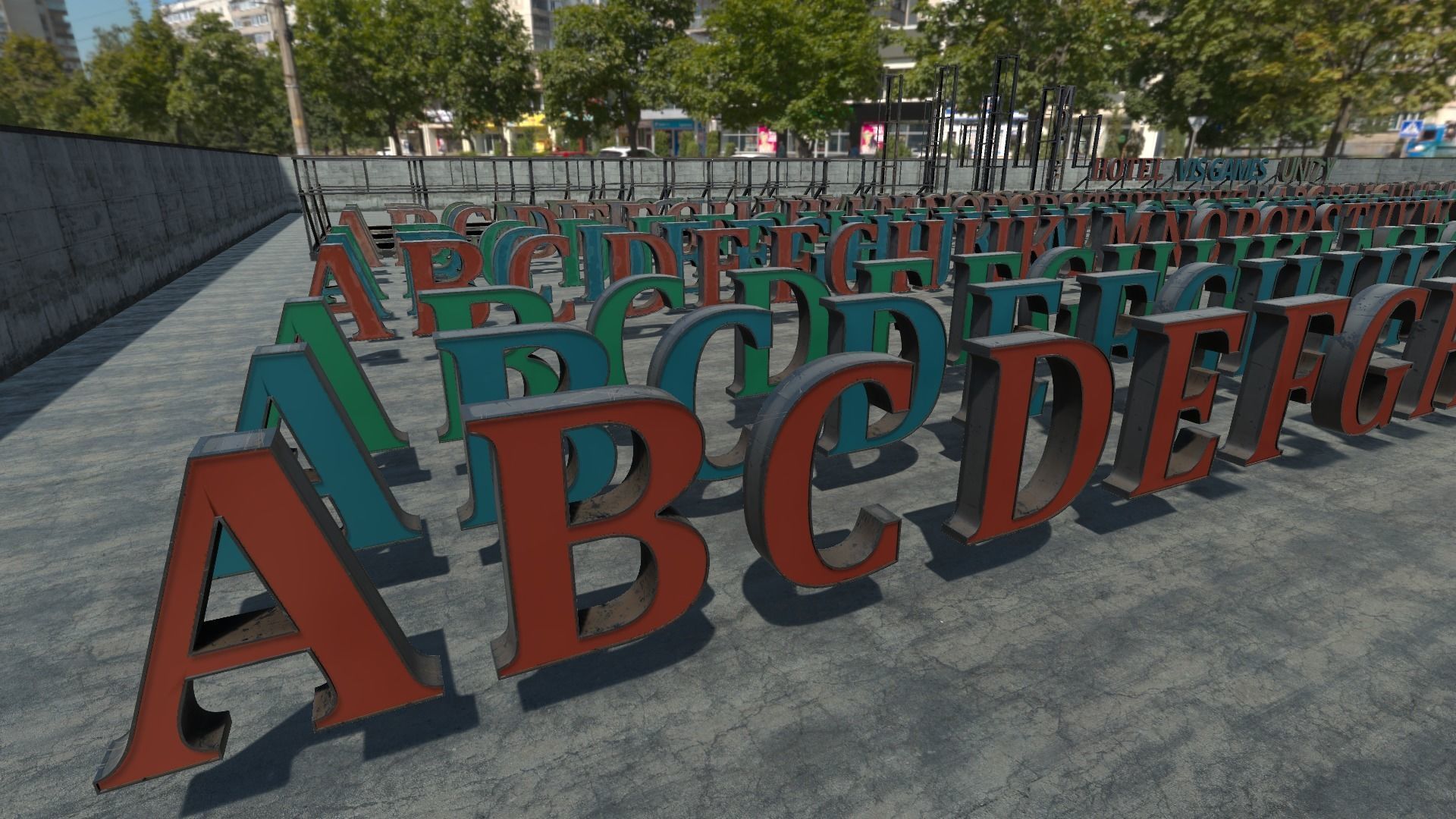 Modular Rooftop Buildings Company Logos HQ Low-poly 3D model_7