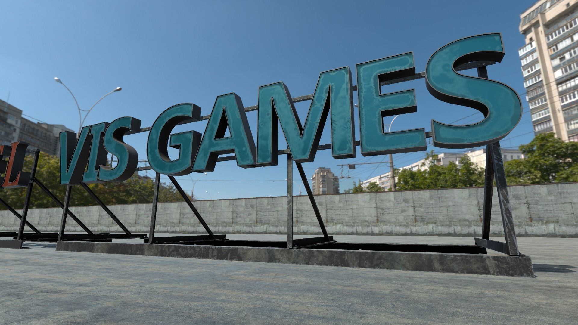 Modular Rooftop Buildings Company Logos HQ Low-poly 3D model_11