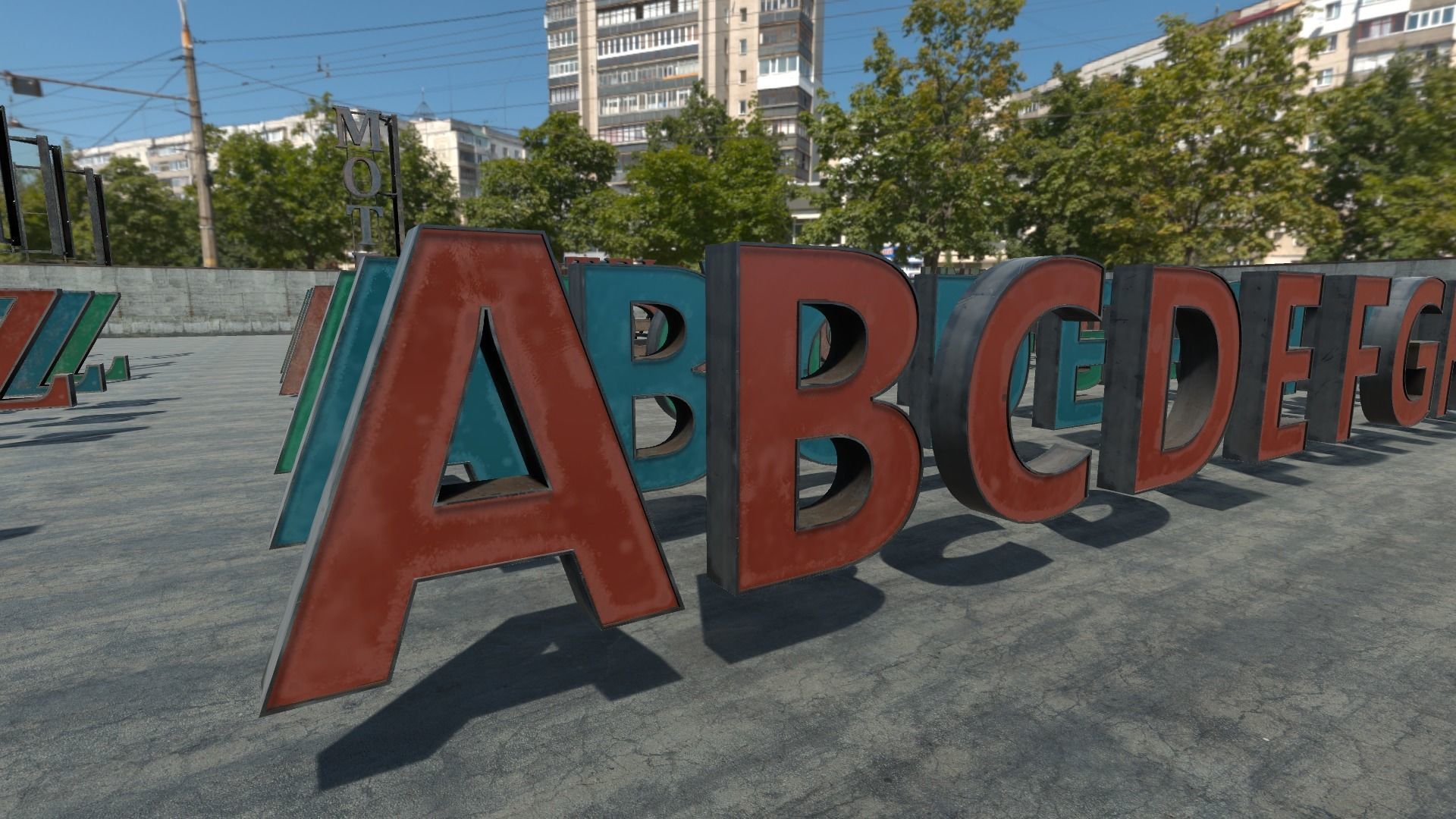 Modular Rooftop Buildings Company Logos HQ Low-poly 3D model_10