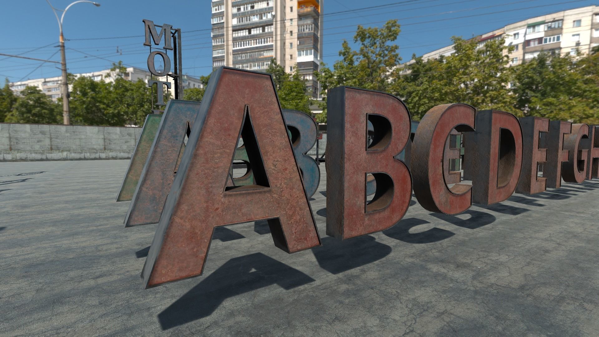 Modular Rooftop Buildings Company Logos HQ Low-poly 3D model_2