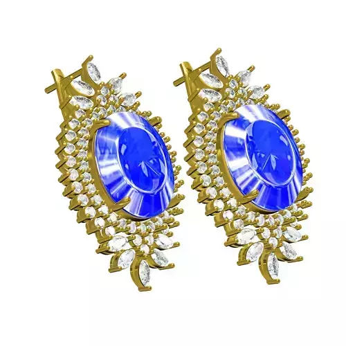 Blue Sapphire Stone Diamond Cluster Earring