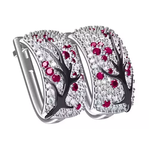 Unique Pink White Diamond Flower Branch Earring 3D print model