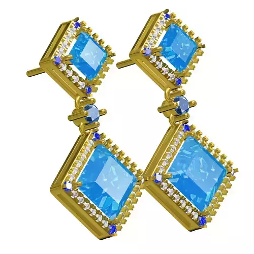 Princess Stone Round Diamond Halo Earring 3D print model