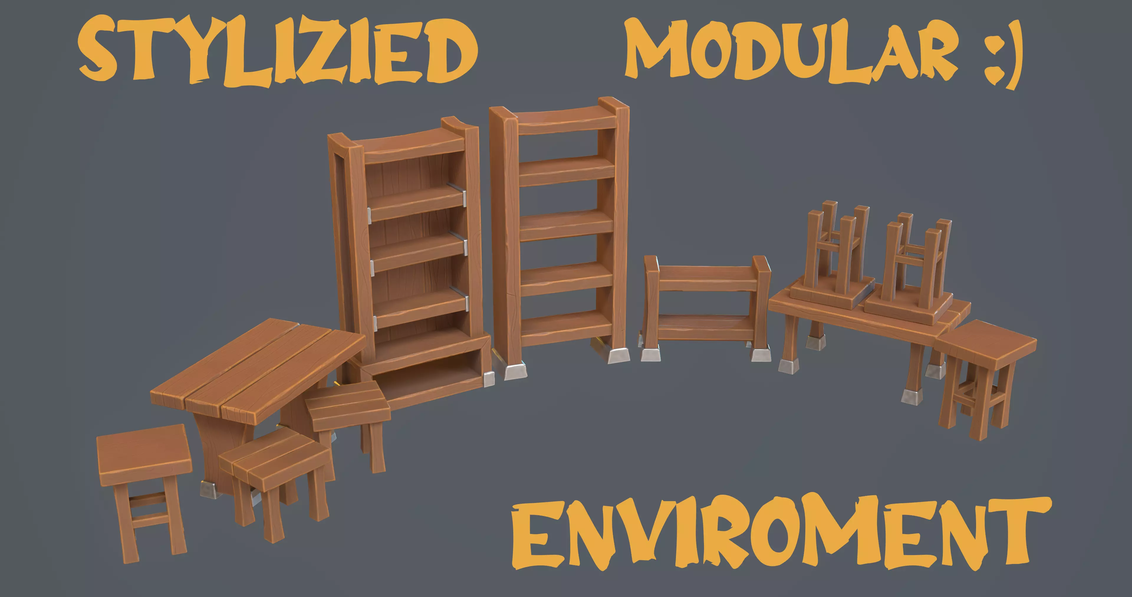 Stylized interior Modular   Low-poly 3D model_0