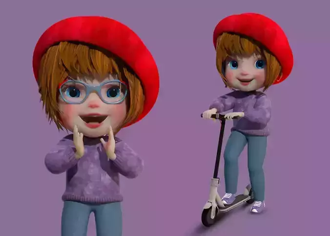 Cartoon Girl Rigged Low-poly 3D model