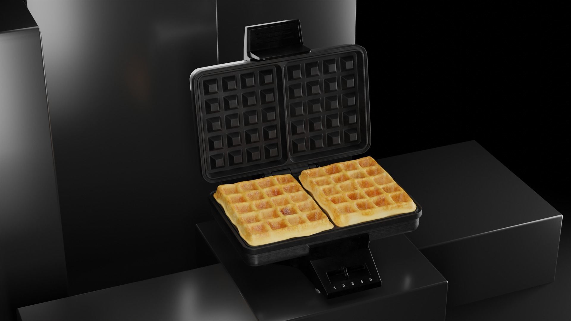 Stylish waffle iron with waffles 3D model_4